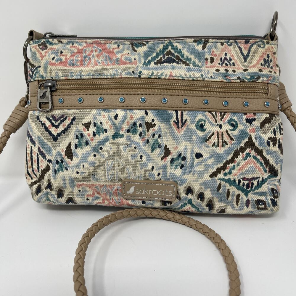 Sakroots Crossbody Bag Purse Southwest Print Turquoise Accent Artist Circle